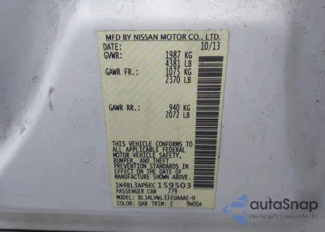 2014 Nissan Altima 3.5 Sl from USA, damaged, VIN 1N4BL3AP6EC159503